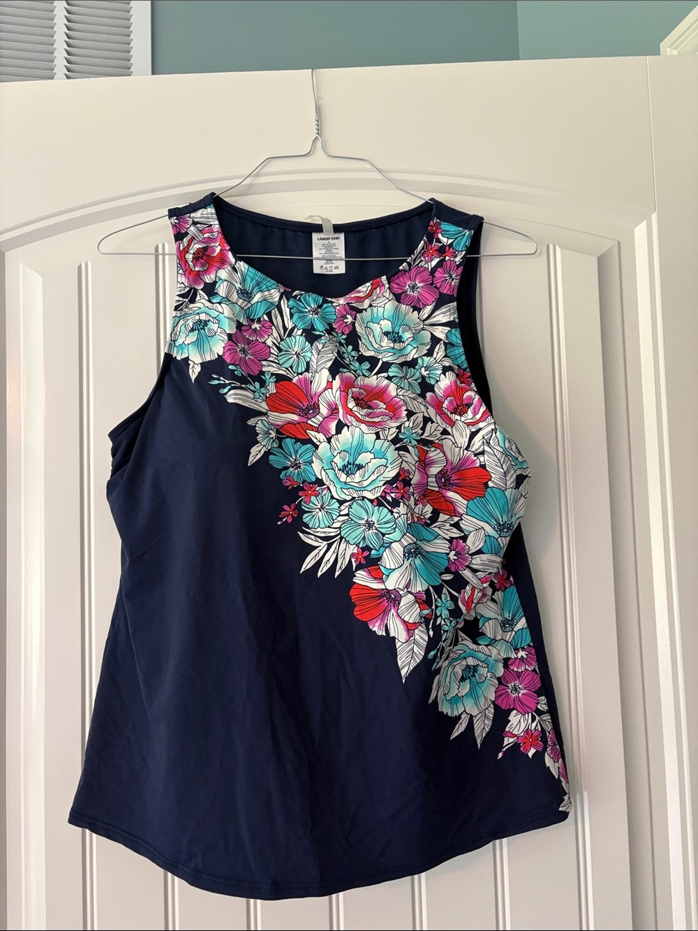 Lands' End Navy Floral-Accent Sleeveless Tank Top